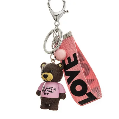 Teddy Bear Key Chains Women Cute Bear Love Ribbon Keychain Key Rings ...