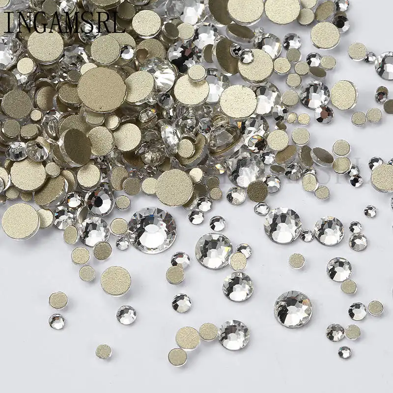 

Super Glitter SS3-SS30 Crystal Mix gold ab Glass Back Nail Rhinestone 3D Non HotFix Nail Art Decoration Glass Manicure 035