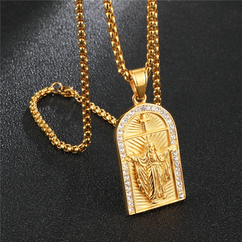 D&Z Religious Jesus Piece Cross Necklaces For Men Women Gold Color