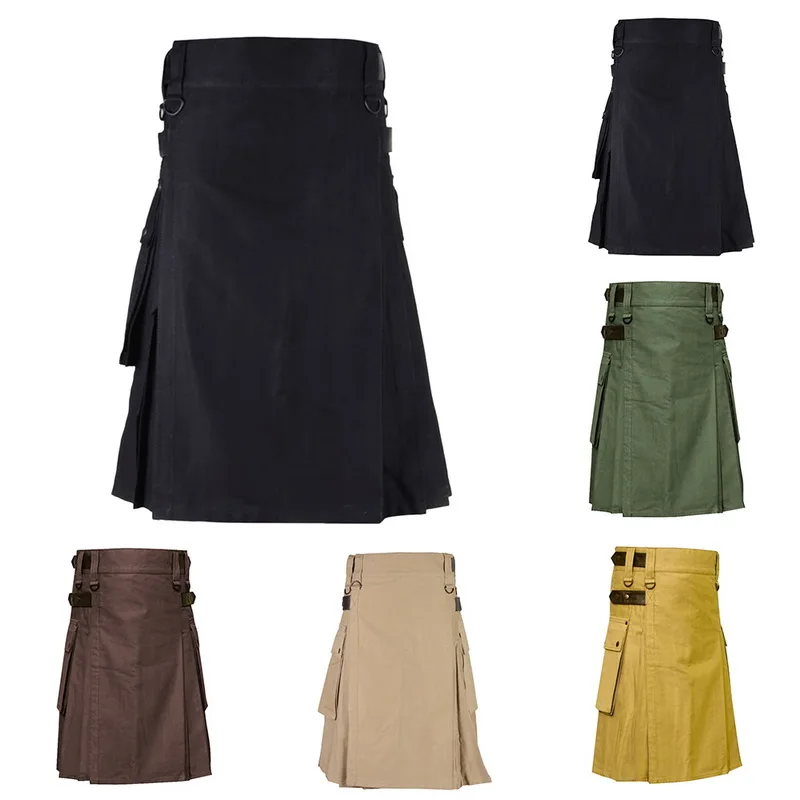 

MJARTORIA 2019 Scottish Men Solid Classic Retro Traditional Plaid Medieval Cargo Personality Scottish Kilts Check Pattern Skirts