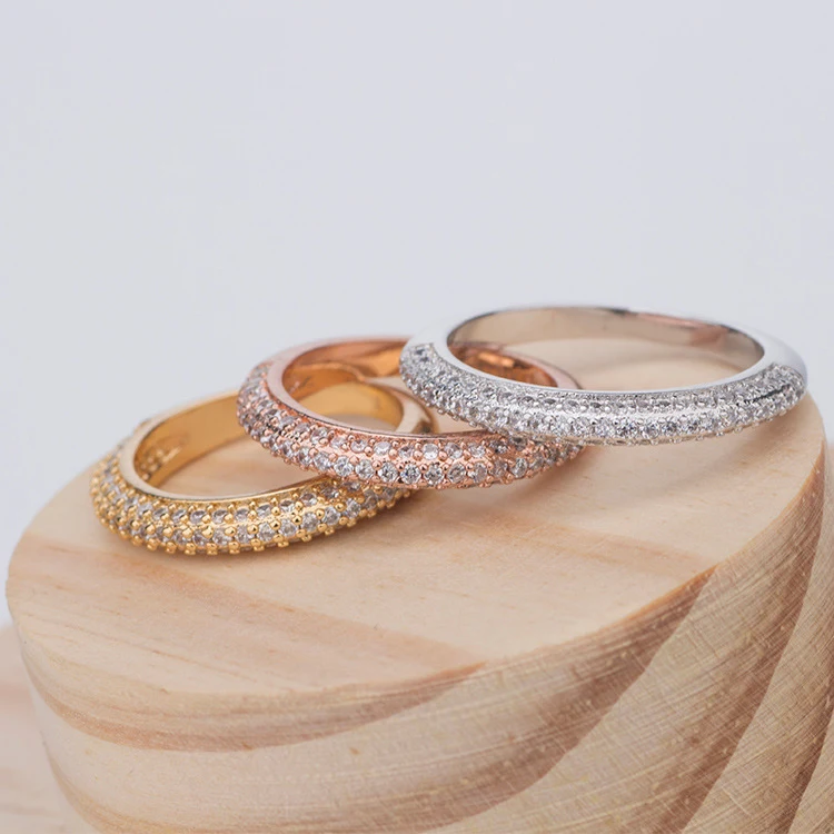 

Hot Sale Beautiful Full Rhinestone CZ Half Circle Rose Gold Color / Silver Color / Gold Color Women Rings Best Gifts