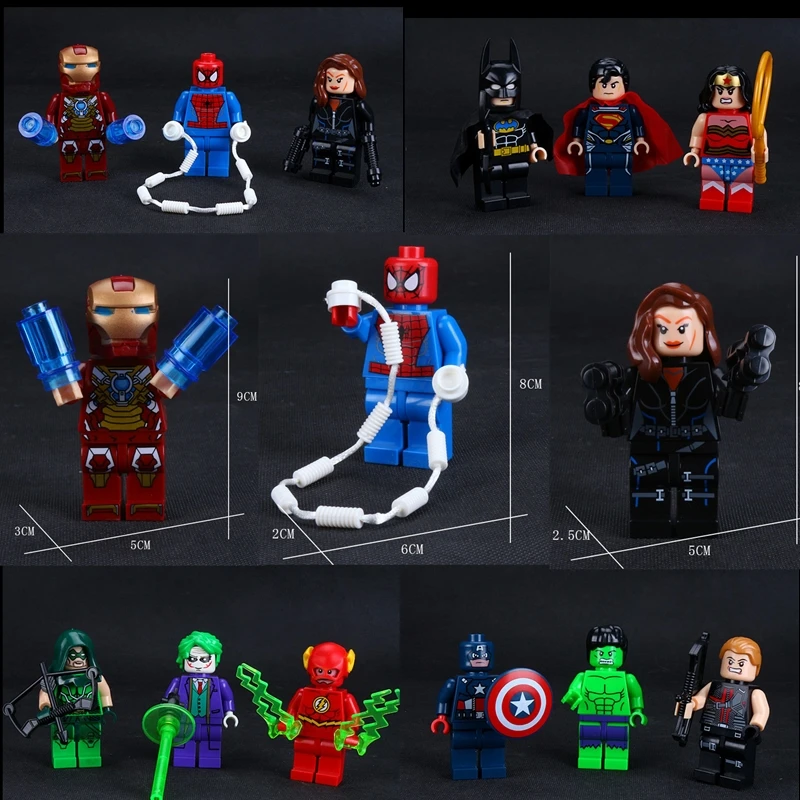 

8cm 3.5" 3pcs/lot Super Hero Justice League Big Figure Joker The Arrow Flash Hulk Cap America Building Blocks Set Model Toys