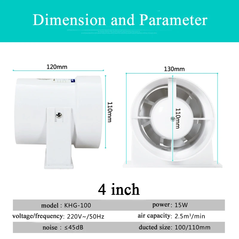 4 дюйма рядный канальный вентилятор трубы вытяжной вентилятор мини-вентилятор для потолка ванной комнаты кухня туалет вентилятор 100 мм 220V