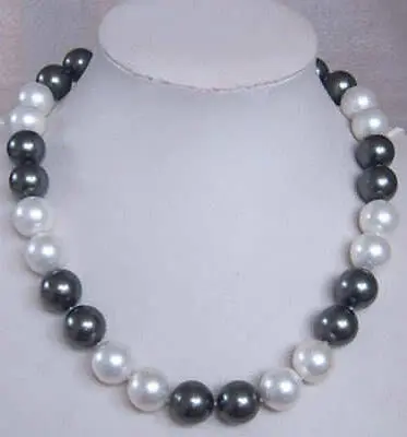 

Wholesale FREE SHIPPING >>>>12MM Elegant white black Shell Pearl Necklace 18''