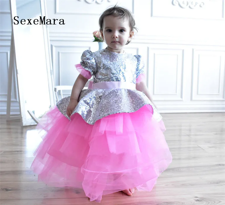 

Baby Girl 1st Birthday outfit Pink Layered Organza Tutu Dress Christmas Dress Little Princess Gown with Bow