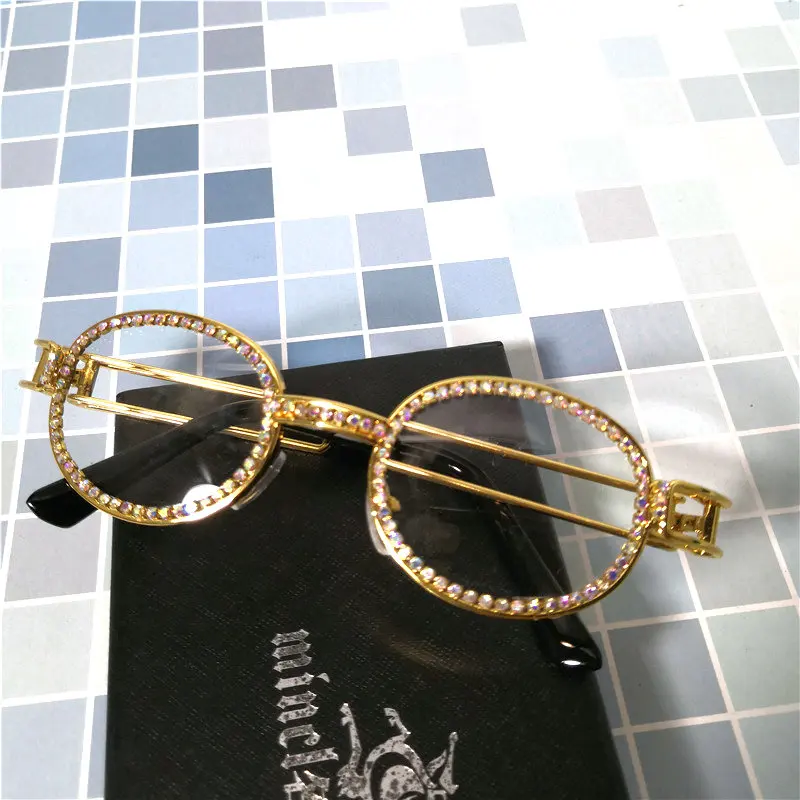 

round clear lens sunglasses women Luxury Brand design colorful diamonds sunglasses luxury Rhinestone Vintage women sunglasse FML
