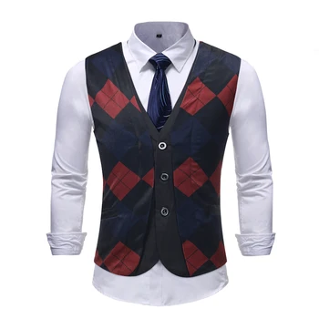 

Mens Hipster Plaid Suit Vest 2018 Autumn New Single Breasted Sleeveless Waistcoat Men Wedding Business Dress Vests Gilet Men 5XL
