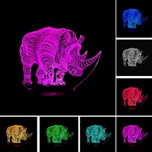 3D светодиодный иллюзия Лампа в виде бегемота Ночная Атмосфера Свет USB 7 цветов изменить красочный градиент Потрясающие визуальное освещение Декор подарки для детей