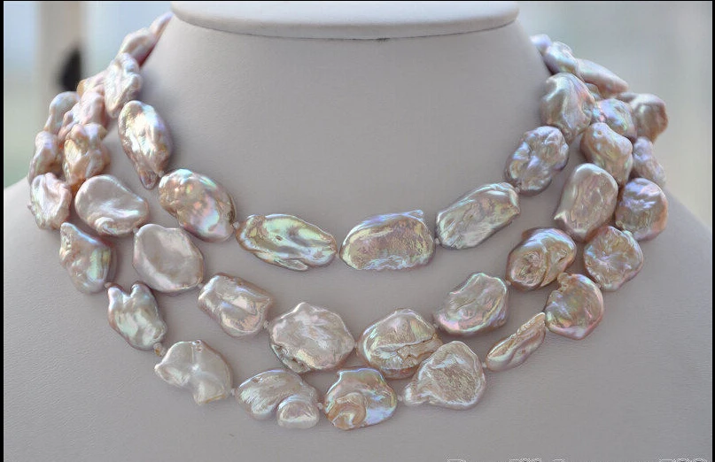 

FREE SHIPPING *****22mm NATURE LAVENDER DENS freshwater BIWA pearl necklace 48inch (A0511)