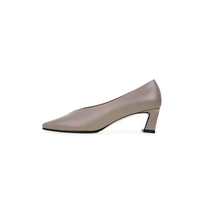 Elegante L01 Cuero Tacones Británico Deslizamiento Cuadrado Abuela Pie Krazing En Estilo Genuino Vintage Beige Con Med Dedo De negro Fiesta Saliendo Glamour Bombas Olla Del gris EqXwBXP