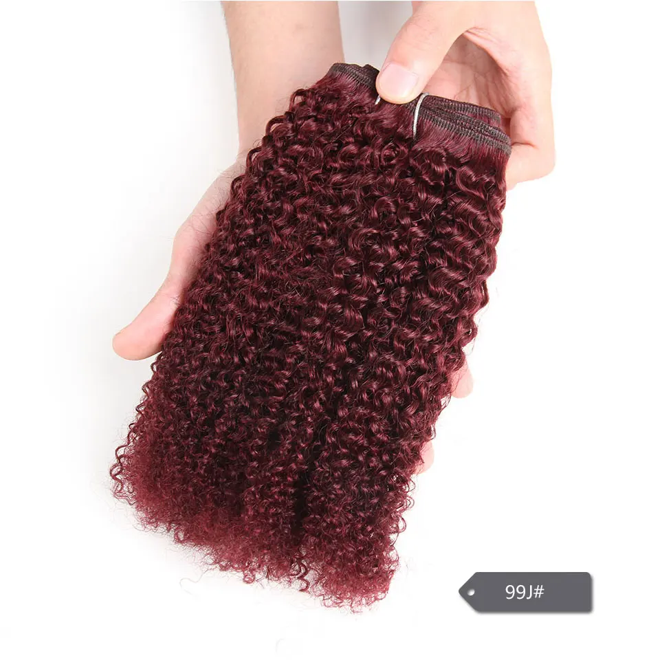 Гладкие курчавые волосы афро на Трессах кудрявые волосы 1 шт. только бразильские человеческие волосы плетение пучки сделки#27#30 Красная шерсть Remy расширение - Цвет: # 99J