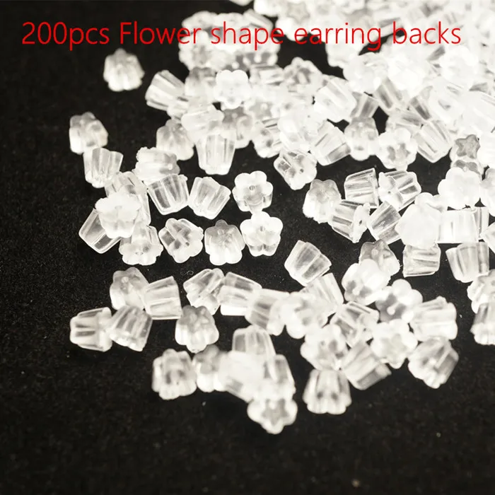 200pcs earring backs 200 шт резиновая серьга, стойки и спинки, прозрачные серьги, шпильки, в форме цветка, в форме трубки, для безопасности ушей, ушные гайки, серьги, HK053 - Цвет: 200pcs earring backs