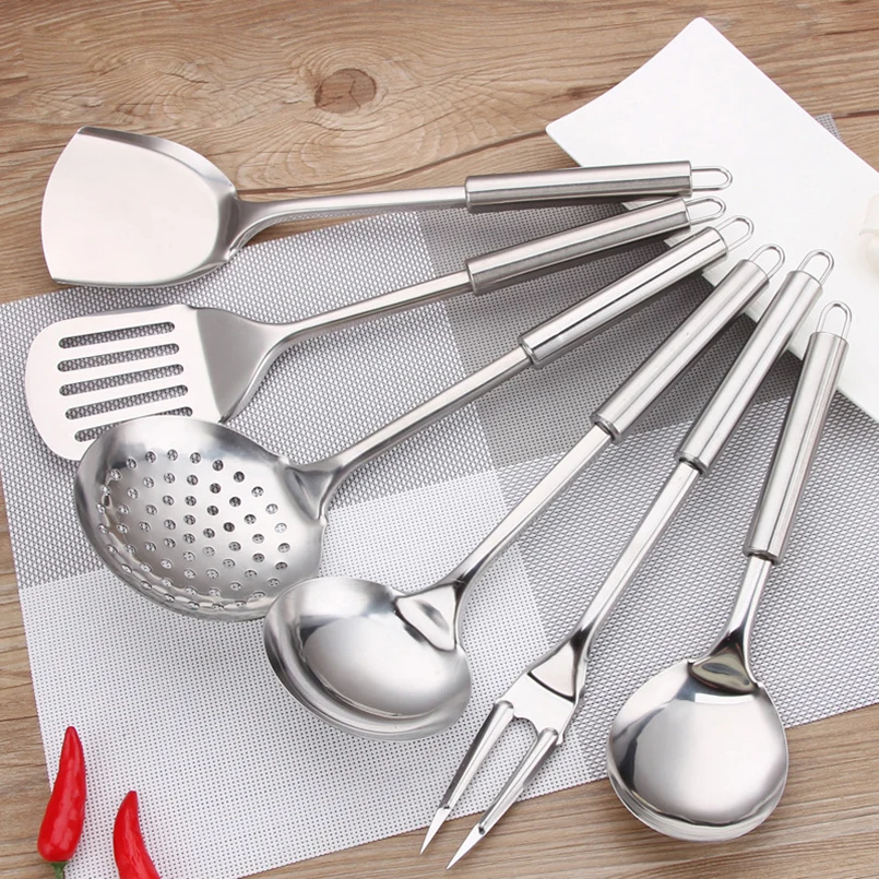 

1 Pc 410 Stainless Steel Spatula Spoon Colander Cooking Tool Anti-scalding Handle Turner Cookware Kitchen Utensils Accessories