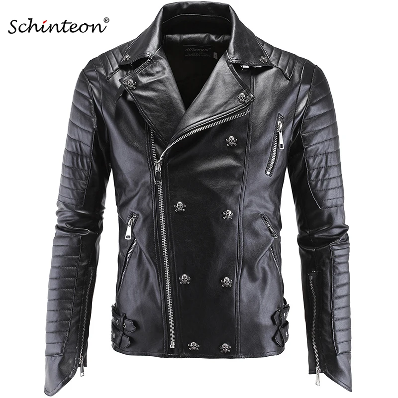 Мужская кожаная байкерская куртка в стиле панк рок|jacket skull|skull jacketmen outwear |
