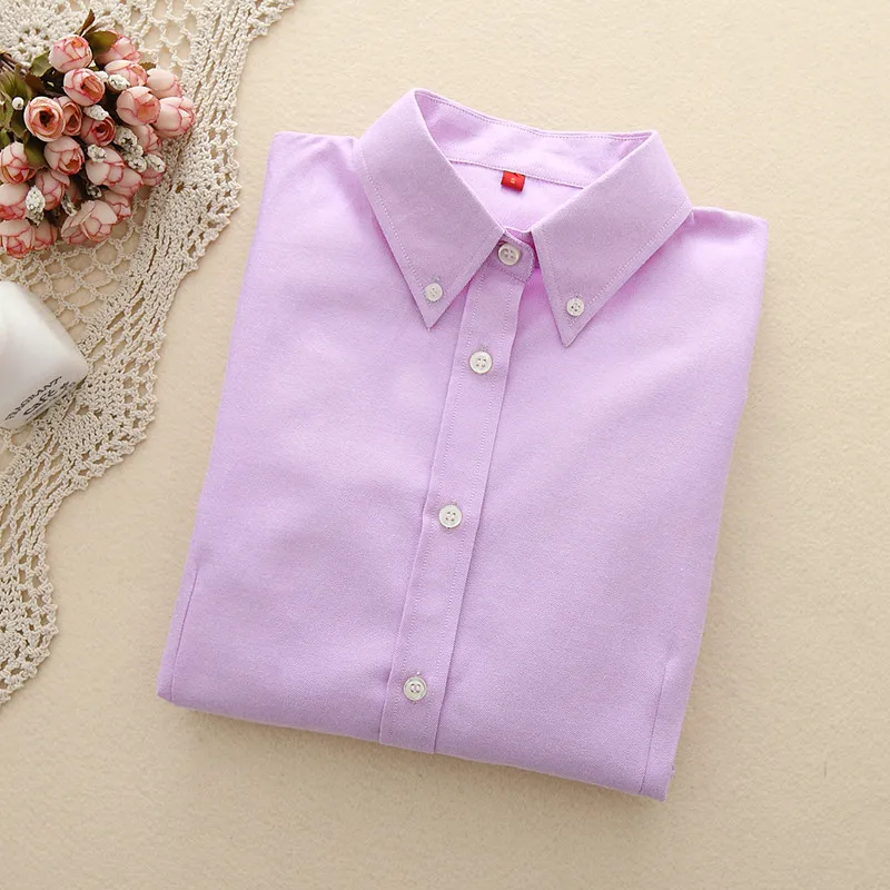 Оксфордские Женские топы и блузки офисные рубашки женские хлопковые белые блузки с длинным рукавом Blusa Feminina тонкие женские топы одноцветные