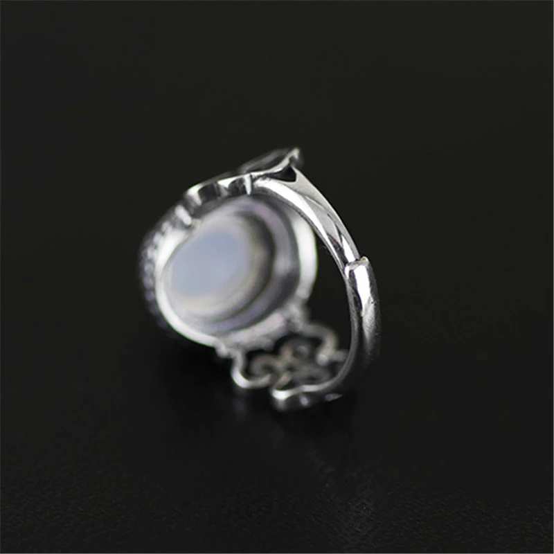 Lotus Fun Real 925 Sterling Silver Natural Chalcedony Stone Handmade Creative Fine Jewelry Vintage Female Rings Bijoux