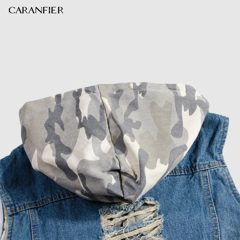 Мужской джинсовый жилет CARANFIER ковбойская уличная куртка без рукавов с карманами