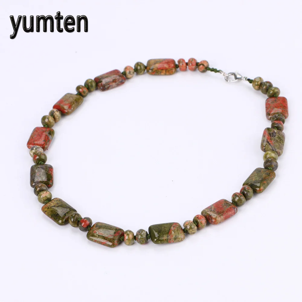 

Yumten Unakite Power Necklace Square Natural Stone Crystal Men Jewelry Gems Wolf Vintage Unicorn Stainless Steel Wholesale 5 PCS
