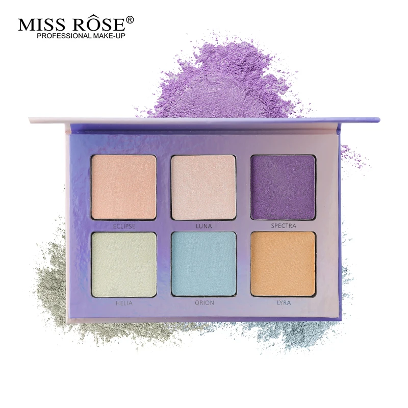 Special Offer for  Miss Rose Aurora Glow Kit 6 Color Highlighter Makeup Palette Face Contour Rainbow Highlight Soft Po