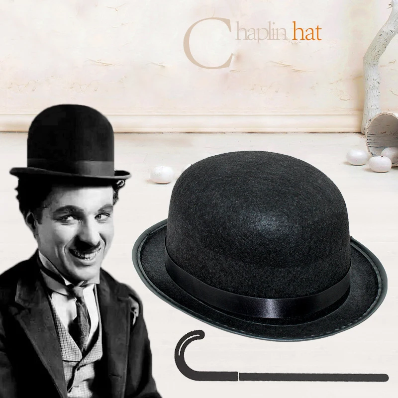 

[new] 1 PC Black Hat Halloween Chaplin Hat Magician Hat Jazz fedoras Children show Gentleman hat Magic Show Props