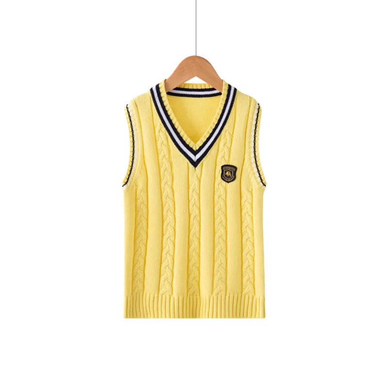 

Preppy Style Boys Knit Vest Autumn Winter Solid Color V-neck Sweaters Children Knitted Vest Sleeveless School Uniform for Girls