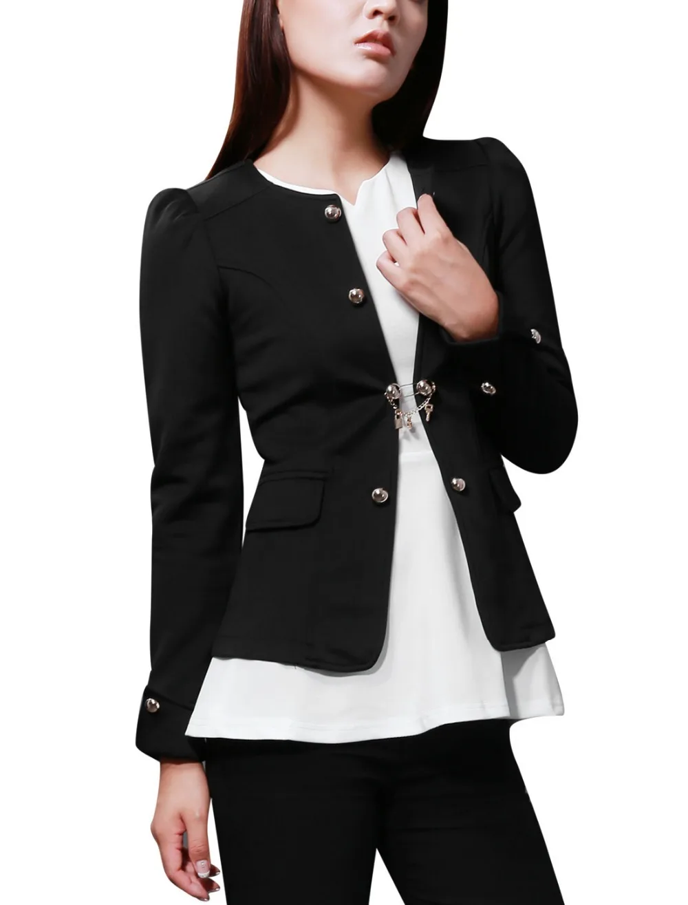 Mujeres Arco de Vuelta Sin Cuello Slim Fit Puff Manga Blazer Suit Jacket L  Negro Descuento 50|suit jacket sport coat|jacket patchjacket korea -  AliExpress