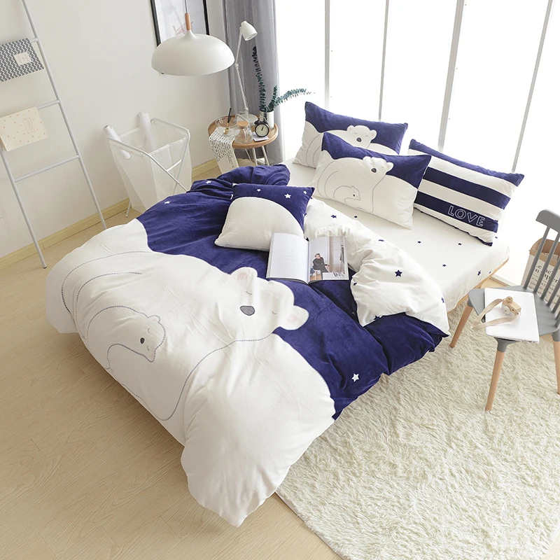 4 6pcs Cute Polar Bear Bedding Set Winter Warm Bed Cover Bed Sheet Pillowcase Thick Fleece Fabric Comforter Sets Bedding Set Comforter Setbed Sheet Aliexpress