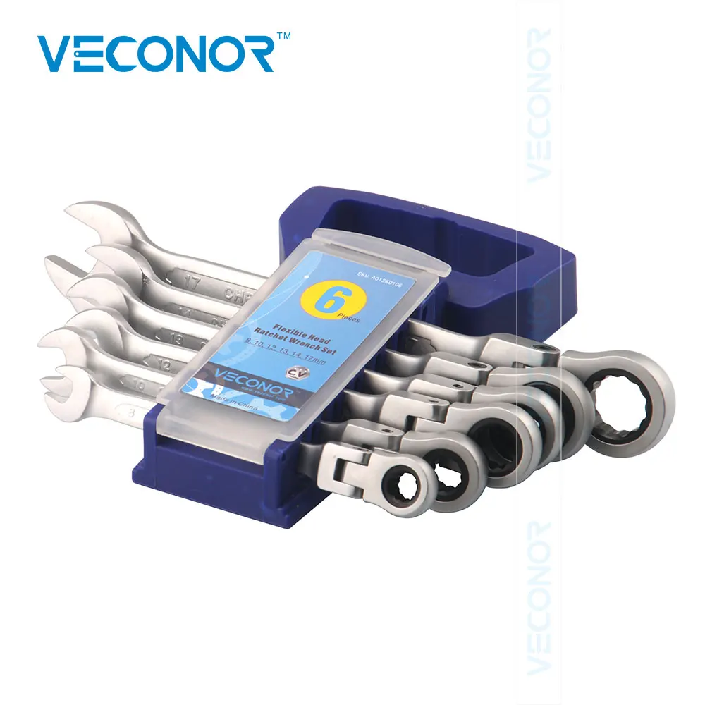 

Veconor 6PCS Flexible Head Ratchet Wrench Combination Spanner Set CRV Material High Quality Mechanic Favorite Handy Tools