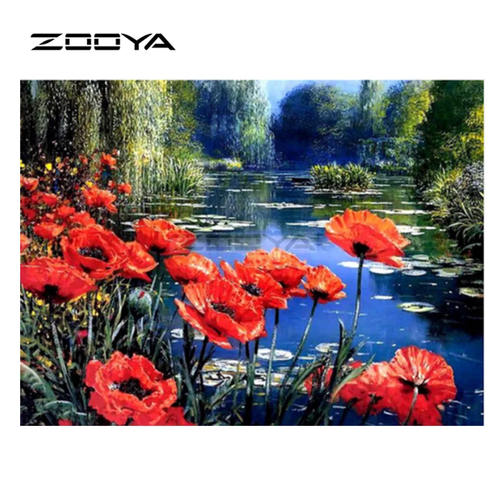 ZOOYA 5D алмазная живопись &quotсделай сам&quot цветок озеро вода ива пейзаж вышивка