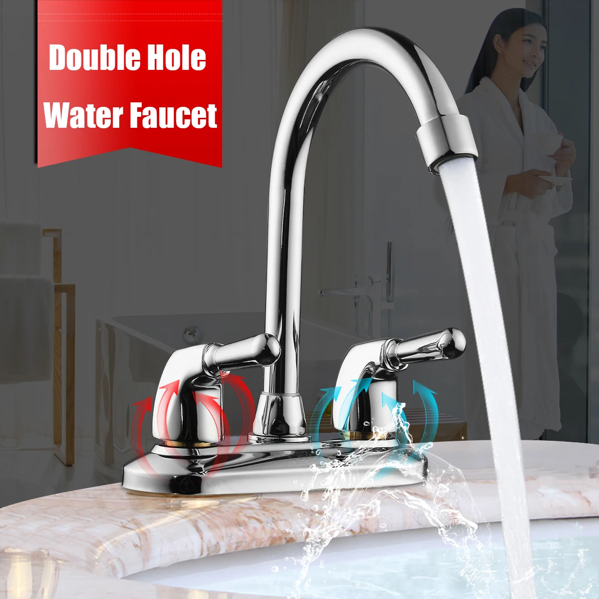 

Dual Hole Bathroom Basin Sink Washbasin Water Mixe Tap Faucet Ceramic Valve Double Handle Hole Water Taps Faucet Basin Faucets