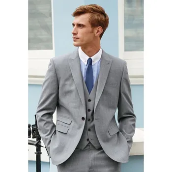 

Custom 3 Pieces Grey Single Breasted Mens Suits Wedding Suits for Men Groom Tuxedos Business Formal Suit (Jacket+Pants+Vest)