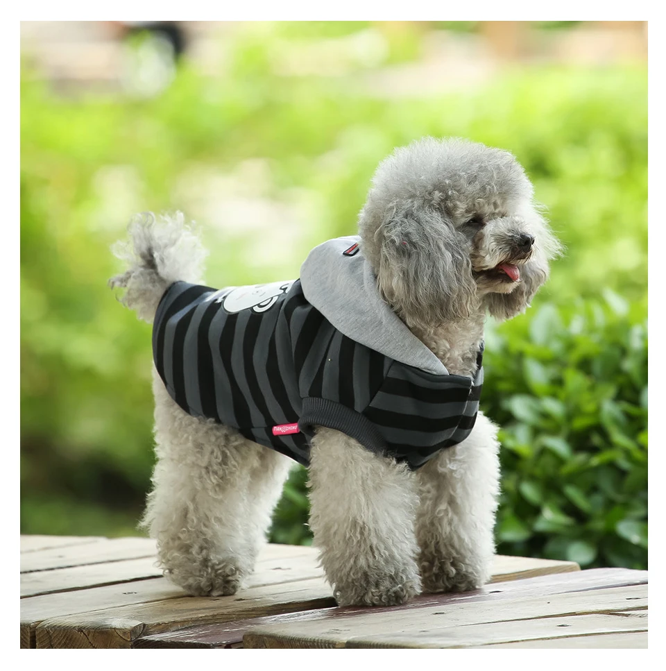 2018 Pet Dog Coat Jacket Autumn&Winter Dog Clothes For Small Medium Dogs Thick Cotton Coat Black Striped Bear Pattern Hoodie XXL 312