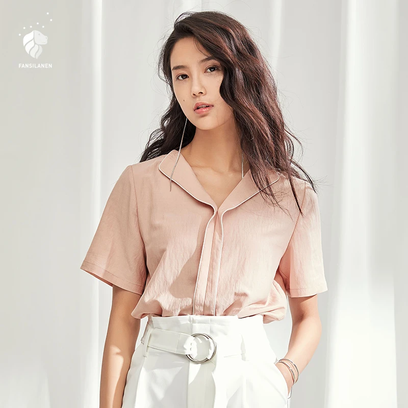 FANSILANEN Fashion New Arrival Summer/Spring Office Women Befree Tops Blouse Shirts Blouses Solid Chiffon Female Z82565 |