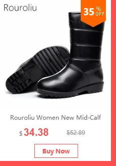 Rouroliu/новые женские резиновые сапоги до середины икры с пряжкой и боковой молнией, непромокаемые сапоги на высоком каблуке, женские резиновые сапоги с тотемом, ZM128