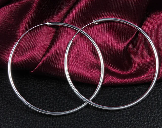 

925 silver ladies fashion jewelry beautiful big circle ring earrings 50mm 60MM wholesale