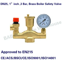 DN25 1” inch 3 Bar Brass Boiler Safety Valve Pressure Relief Boiler Automatic Exhaust valve pressure reducing valve With Gauge