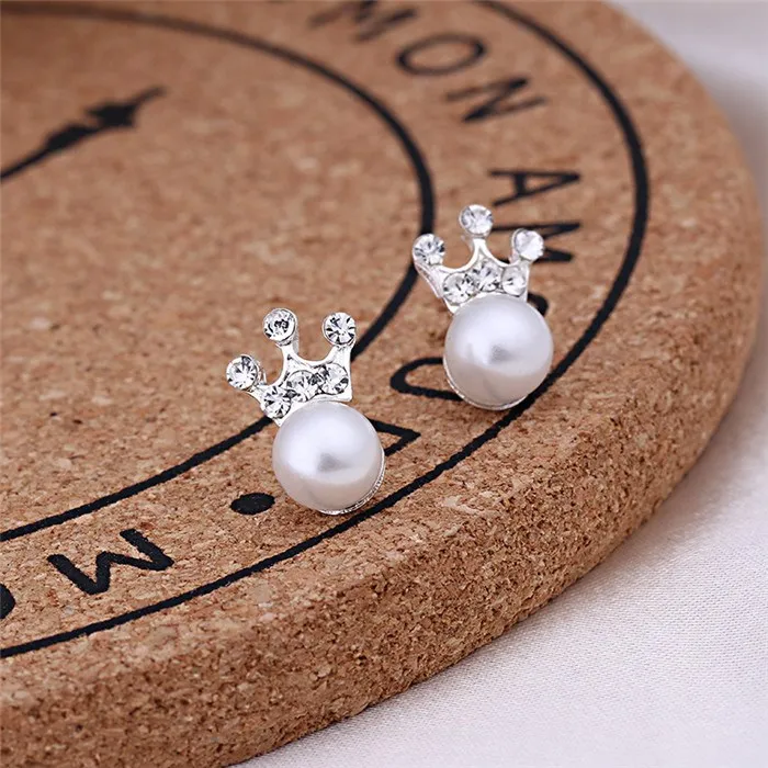 New Fashion Exquisite Stud Earrings Cute Cherry Star Crown Crystal Imitation Pearl For Women Piercing Jewelry Brincos Gift - Окраска металла: EB542