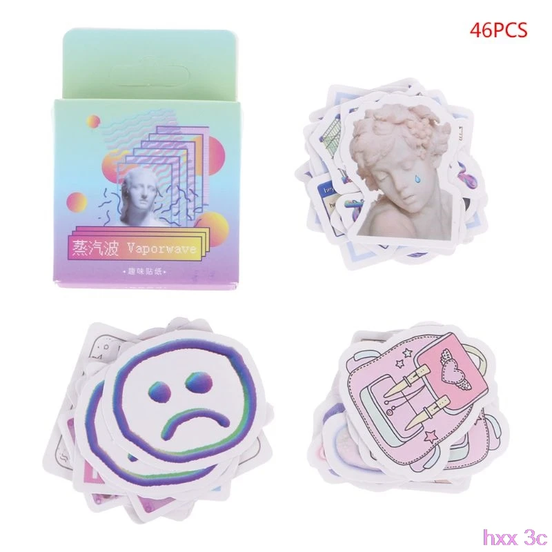 

46Pcs/box Vaporwave Label Kawaii Diary Handmade Adhesive Paper Flake Sticker Scrapbooking Stationery Decor DIY