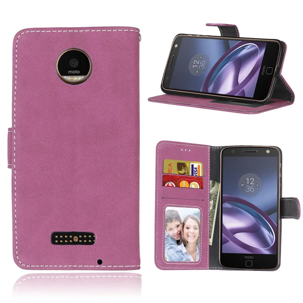 

Retro Matte Leather Case For Motorola Moto Z force Droid Cover Filp Stand Classical Wallet Photo frame Card slot Cell Phone Bags