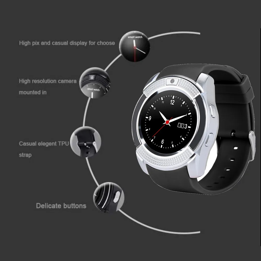 V8 Smart Watch 1.22 IPS With 0.3MP Remote Camera Support Micro SIM GSM Calling Bluetooth Sport Pedometer Fashion Watch QIY26 D3S