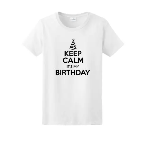 Keep Calm It's My Birthday Short Sleeve Crew Neck Regular T-shirts For Women | Женская одежда