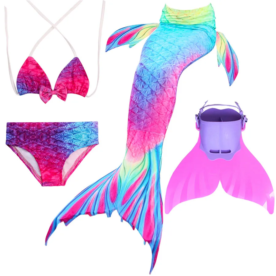 Купальный костюм русалки для девочек, Моноласты, хвосты для купания, комплект бикини, детский купальник, хвост русалки, маскарадный костюм для девочек - Цвет: With Monofin 1