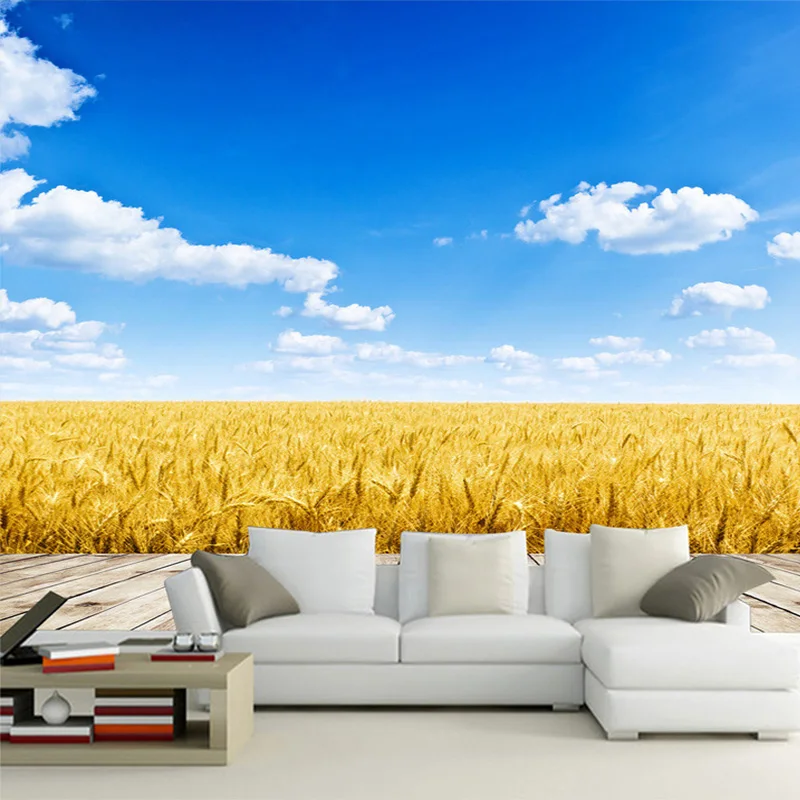 Golden Wheat Field Blue Sky And White Clouds TV Background Wall Paper 3D  Wall Murals Photo Wallpaper Roll Living Room Home Decor _ - AliExpress  Mobile