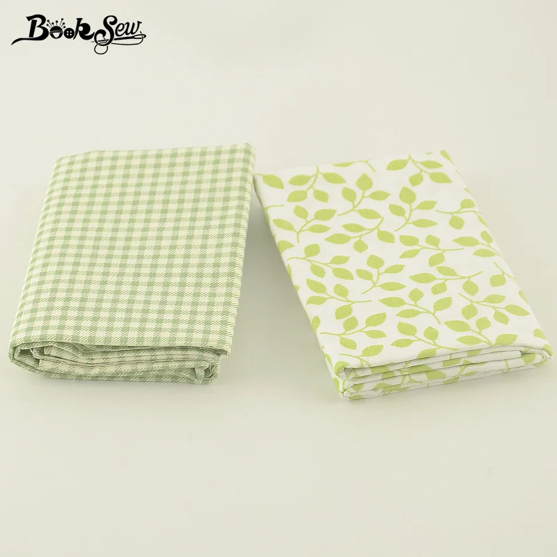 Booksew Checks And Leaf Pattern 2PCS/Lot Cotton Twill Fabric 50x100CM Quilting Tissue For Baby Cushion Patchwork Scrapbooking| |