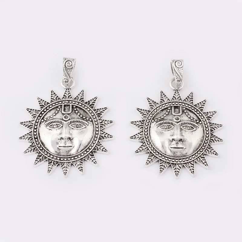2 шт антикварная серебряная Большая подвеска для лица от солнца с соединителем для ожерелья, ювелирные аксессуары, фурнитура