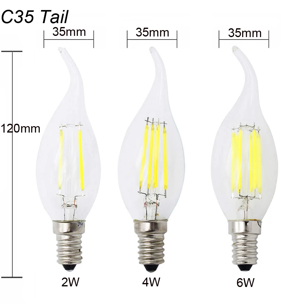 Удара E12 E14 E27 светодиодный свечки C35 свет 2 W/4 W/6 W теплый/холодный белый Ретро