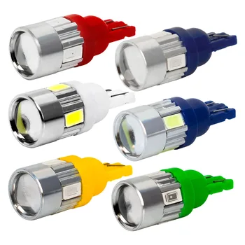 

10pcs T10 194 W5W WY5W Wedge Light 6 SMD 5630 5730 LED Car parking bulb auto clearance lamp yellow red blue white green DC 12V