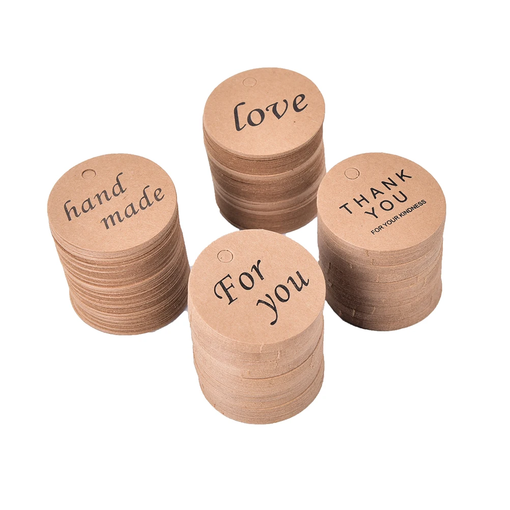 

100pcs Thank You Kraft Paper Hang Tag For Gifts Crafts Paper Tag party supplies Garment labels Price Tags Round