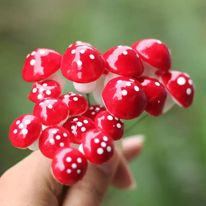 10pcs Mini Red Mushroom for Mini Plant Pots Fairy Decor Hot DIY Garden Dollhouse