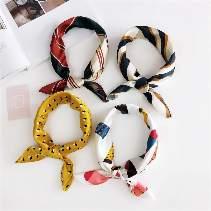 Hot Sales Silk Hair Head Neck Feel Satin Scarf Square Letter Scarf Elegant Women's Collar Handkerchief Bandana Ladis hijab